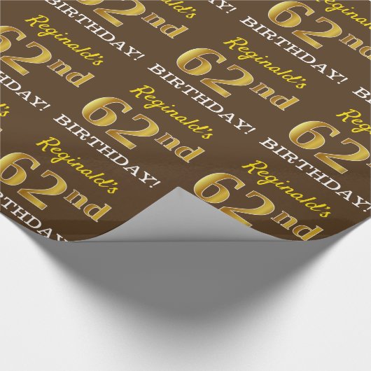 Bruin, Imitatie Goud Look "62e VERJAARDAG" Cadeaupapier (Hoek)