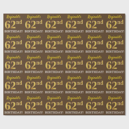 Bruin, Imitatie Goud Look "62e VERJAARDAG" Cadeaupapier (Vlak)