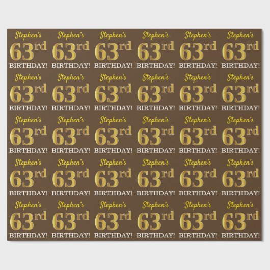 Bruin, Imitatie Goud Look "63e VERJAARDAG" Cadeaupapier (Vlak)