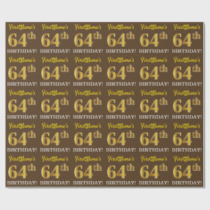Bruin, Imitatie Goud Look "64e VERJAARDAG" Cadeaupapier