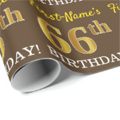 Bruin, Imitatie Goud Look "66th BIRTHDAY" Cadeaupapier (Rol Hoek)