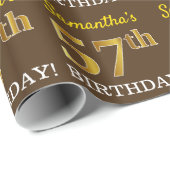 Bruin, Imitatie Gouden Look "57ste VERJAARDAG" Cadeaupapier (Rol Hoek)