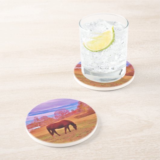 > Bruin in een droomkleurig veld Zandsteen Onderzetter (Zijkant)