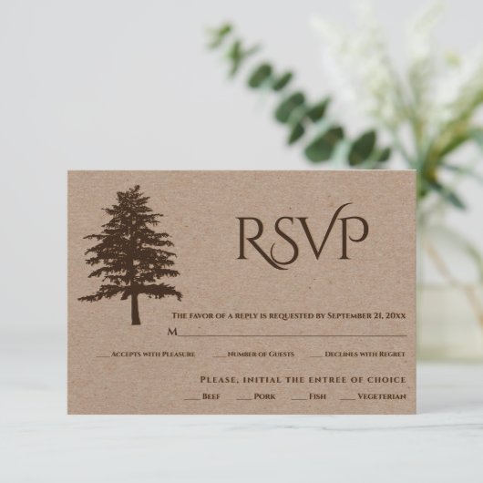 Bruin in reliëf boom kraft papier bruiloft RSVP-ka RSVP Kaartje (Staand voorkant)