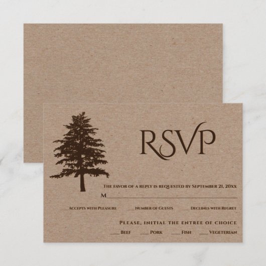Bruin in reliëf boom kraft papier bruiloft RSVP-ka RSVP Kaartje (Voorkant / Achterkant)