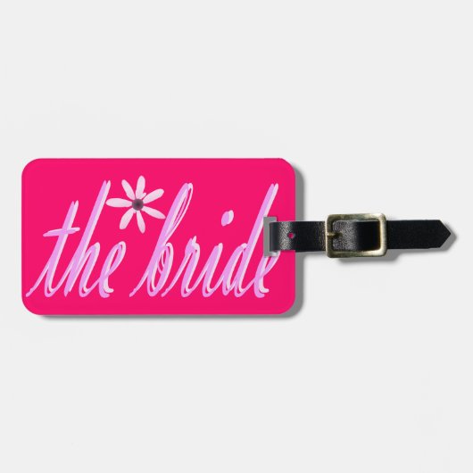 bruin in roze bagagelabel (Voorkant horizontaal)