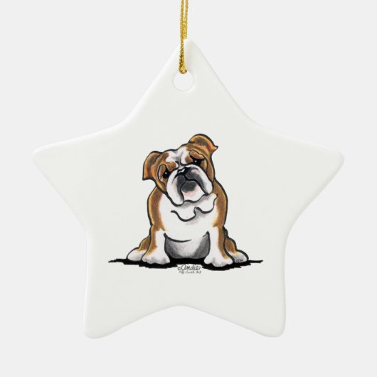 Bruin in White English Bulldog Sit  Keramisch Ornament (Voorkant)