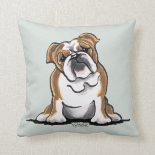 Bruin in White English Bulldog Sit  Kussen