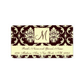 Bruin Ivoor Damast Monogram Bruiloft Adresetikette Etiket (Voorkant)