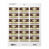 Bruin Ivoor Damast Monogram Bruiloft Adresetikette Etiket (Full Sheet)