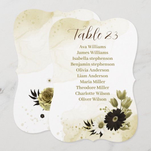 Bruin ivoor goud bloemenbruiloft zitkaart kaart (Voorkant / Achterkant)