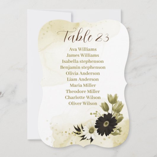 Bruin ivoor goud bloemenbruiloft zitkaart kaart (Voorkant)