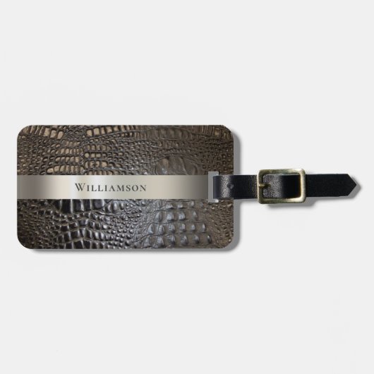 Bruin ivoor retiel digitaal leder Titaniummetaal Bagagelabel (Voorkant horizontaal)