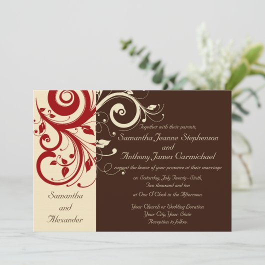 Bruin/Ivoor/Rood omgekeerde werveling bruiloft uit Kaart (Staand voorkant)
