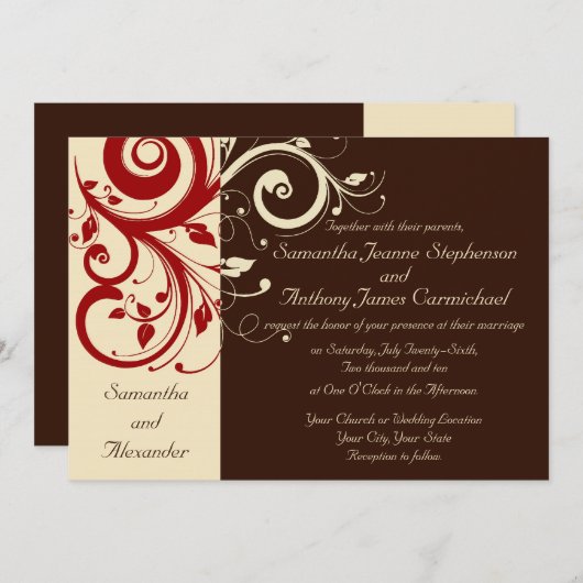 Bruin/Ivoor/Rood omgekeerde werveling bruiloft uit Kaart (Voorkant / Achterkant)