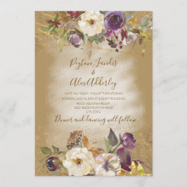 Bruin Ivory Paarse Floral Glitter Wedding Kaart