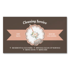 Bruin Janitorial Calligraphy Housekeeping Cleaning Magnetisch Visitekaartje