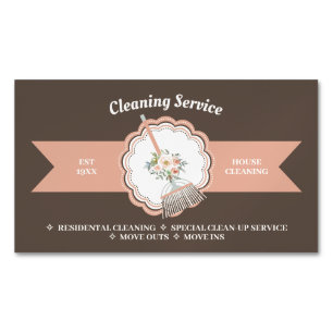 Bruin Janitorial Calligraphy Housekeeping Cleaning Magnetisch Visitekaartje