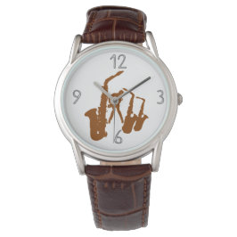 Bruin Jazz Sax Jazzman Modern Numbers Horloge 4