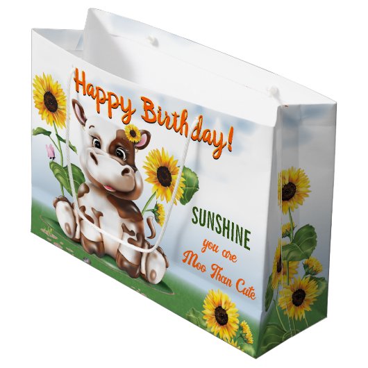 Bruin Jersey Koe Girl Sunflower Kinderen Birthday Groot Cadeauzakje (Voorkant Gekanteld)