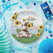 Bruin Jersey Koe Sunflower Baby shower Papieren Bordje (Feest)
