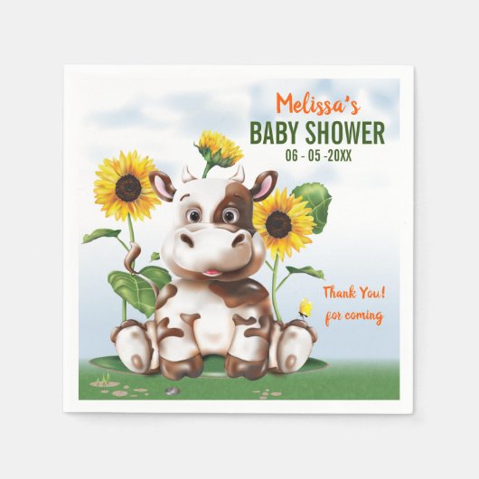 Bruin Jersey Koe Sunflower Baby shower Servet (Voorkant)