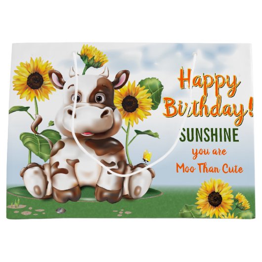Bruin Jersey Koe Sunflower Kinderen Birthday Groot Cadeauzakje (Voorkant)
