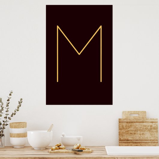 Bruin Jouw naam Initiaal Monogrammed Modern Plain Poster (Keuken)