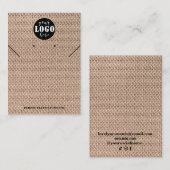 Bruin jute papier ketting oorbellen visitekaartje (Voorkant / Achterkant)