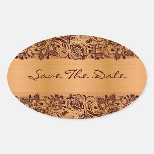 Bruin Kant Blond Hout Graan Save The Date Ovale Sticker (Voorkant)