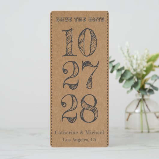 Bruin karton Rustic Trendy Three Foto Save The Date (Staand voorkant)