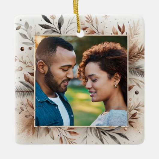 Bruin Kerstmis Ornament Eerste Jaar Getrouwd Paar (Voorkant)