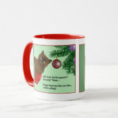 Bruin Kerstmis Ornament Grappige Kat Mok (Voorkant links)