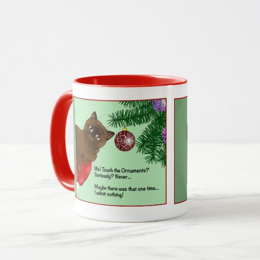 Bruin Kerstmis Ornament Grappige Kat Mok (Voorkant links)