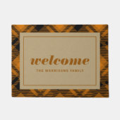 Bruin Kerstmis Plaid Gepersonaliseerd Welkom Deurmat (Voorkant)