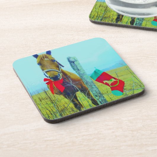 Bruin kerstpaard drankjes onderzetter (Linkerzijde)