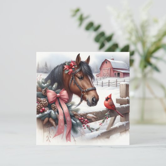Bruin kerstpaard en kardinaal gepersonaliseerd (Staand voorkant)