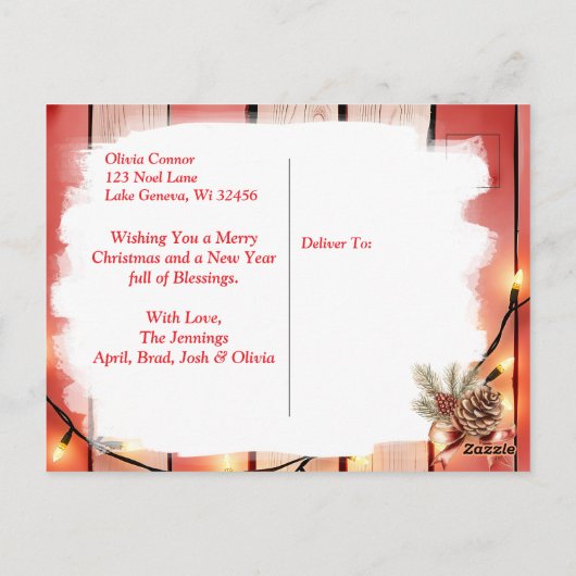 Bruin kerstpaard en kardinaal gepersonaliseerd briefkaart (Achterkant)