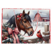 Bruin kerstpaard en kardinaal groot cadeauzakje (Achterkant)