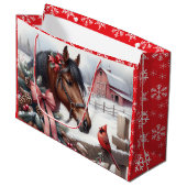 Bruin kerstpaard en kardinaal groot cadeauzakje (Voorkant Gekanteld)