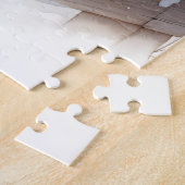 Bruin kerstpaard en kardinaal legpuzzel (Zijkant)