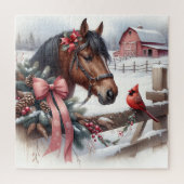 Bruin kerstpaard en kardinaal legpuzzel (Verticaal)