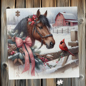 Bruin kerstpaard en kardinaal legpuzzel
