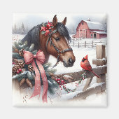 Bruin kerstpaard en kardinaal magneet (Voorkant)