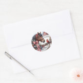 Bruin kerstpaard en kardinaal ronde sticker (Envelop)