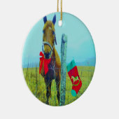 Bruin kerstpaard keramisch ornament (Rechts)
