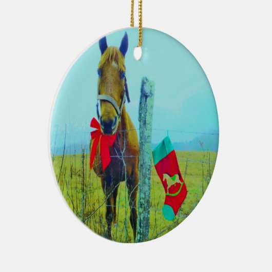 Bruin kerstpaard keramisch ornament (Rechts)