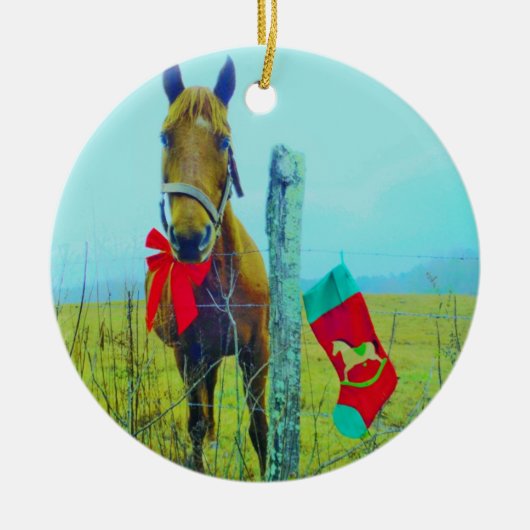 Bruin kerstpaard keramisch ornament (Voorkant)