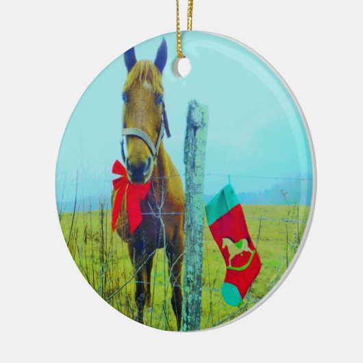 Bruin kerstpaard keramisch ornament (Links)