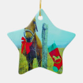 Bruin kerstpaard keramisch ornament (Voorkant)